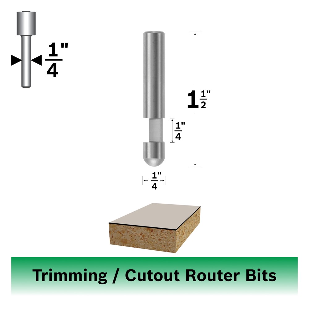 Bosch 85285 1/4 In. x 1/4 In. Solid Carbide 1-Flute Flush Trim Bit