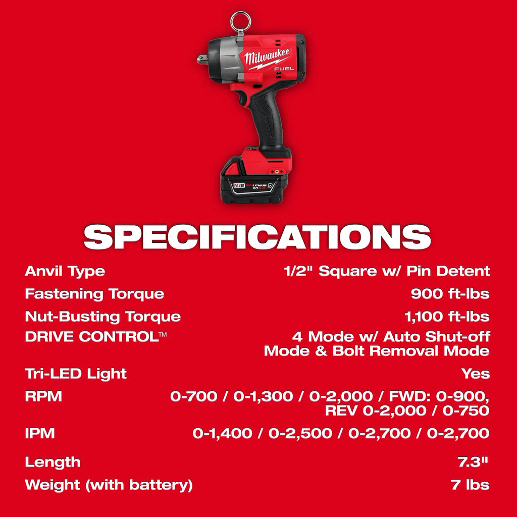 Milwaukee M18 FUEL 1/2" High Torque Impact Wrench with Pin Detent – Configuration Options