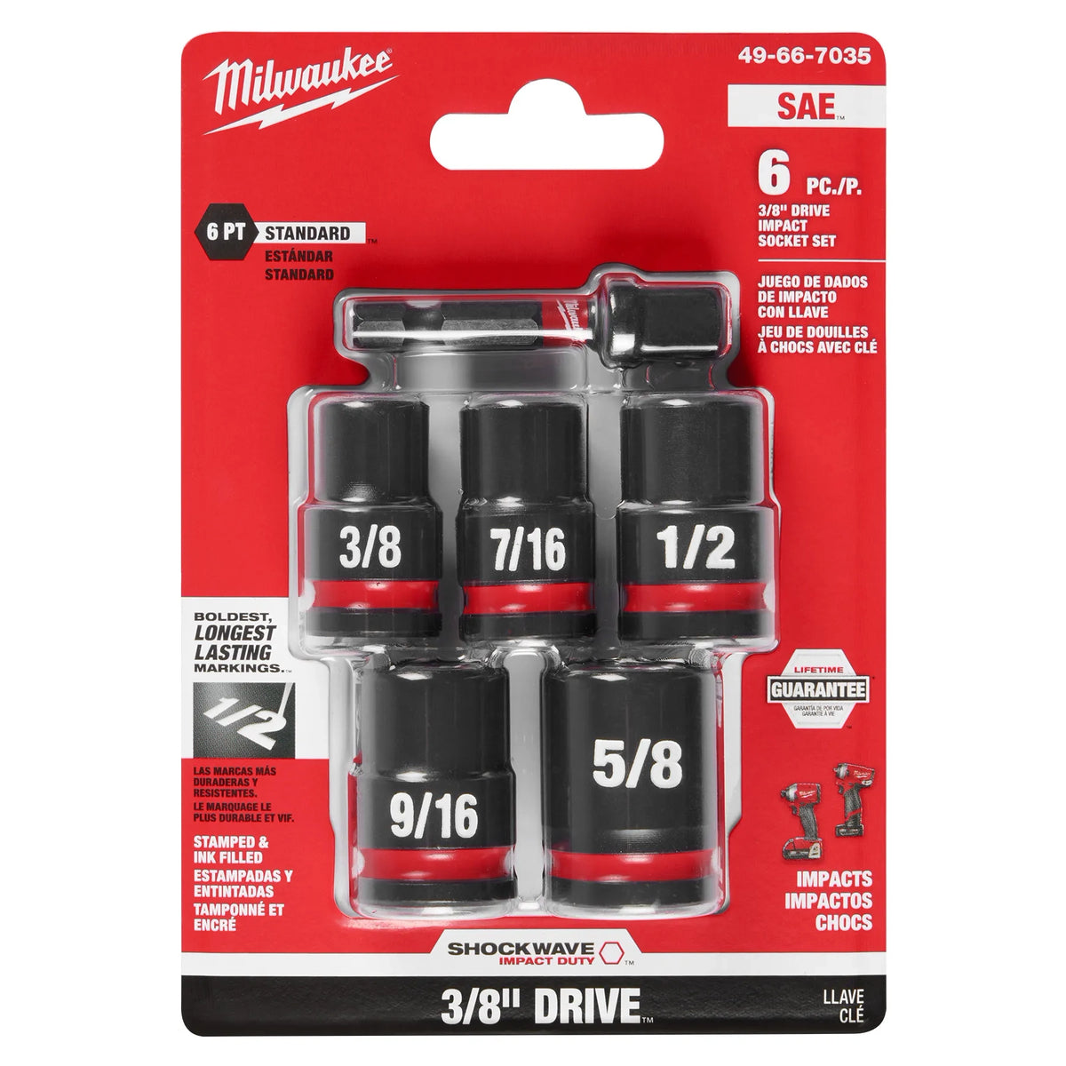 6PC SHOCKWAVE™ Impact Duty 3/8" Drive SAE Standard Socket Set - 49-66-7035 - image 2