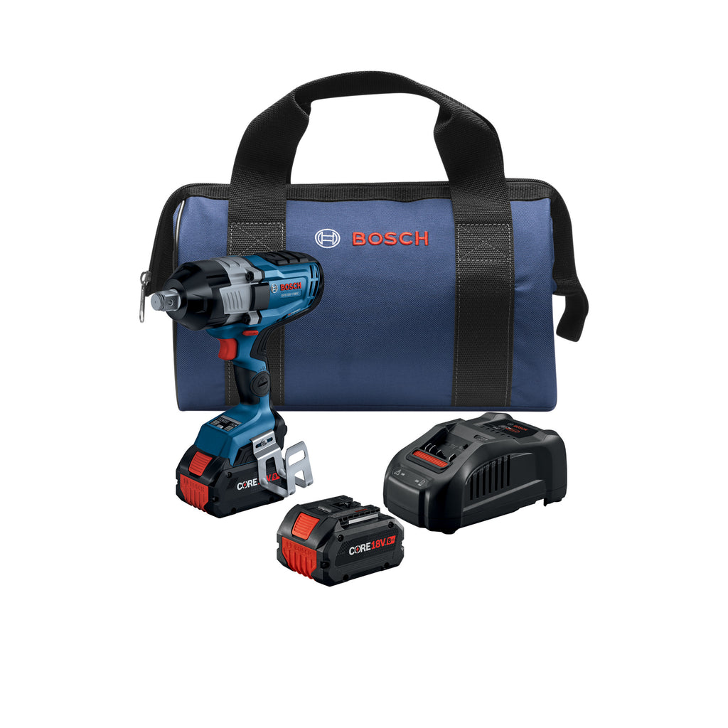 Bosch GDS18V-1180CB28 PROFACTOR 18V Connected-Ready 3/4 In. High Torque Impact Wrench Kit with Friction Ring and Thru-Hole and (2) CORE18V 8 Ah Batteries