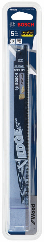 Bosch RPRW8 5 pc. 8 In. 6/10 TPI Edge Reciprocating Saw Blades for Wood