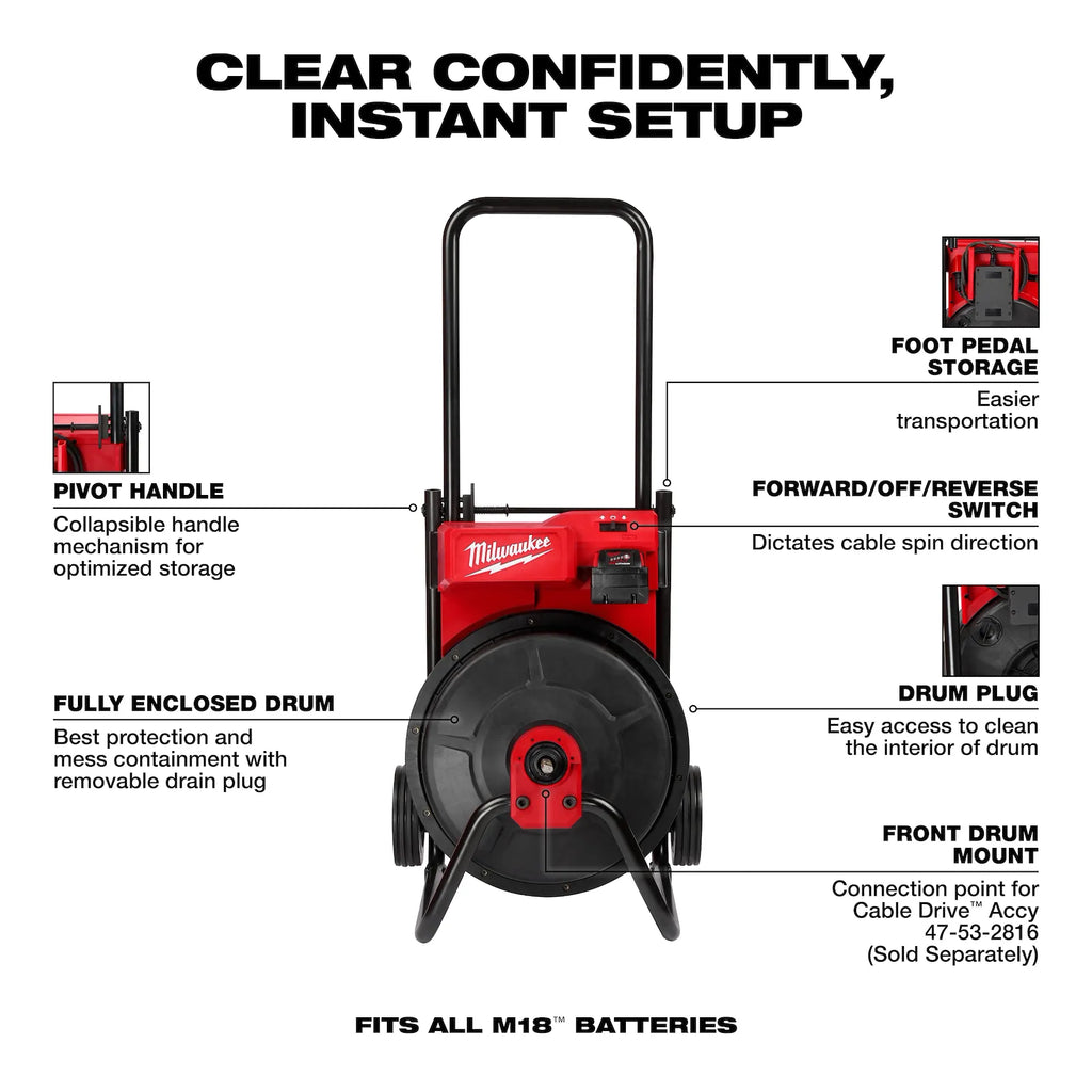 Milwaukee M18 Drum Machine with 3/8" Cable | 2817A-21