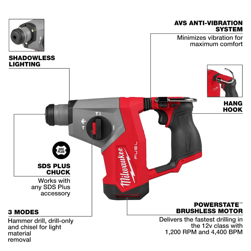 Milwaukee M12 FUEL 5/8” SDS Plus Rotary Hammer – Configuration Options
