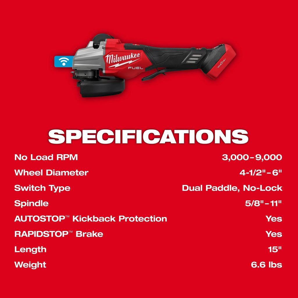 Milwaukee M18 FUEL 4 1/2" - 6" Dual Trigger Braking Grinder, Paddle Switch with  ONE KEY | 3676-20