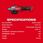 Milwaukee M18 FUEL 4 1/2" - 6" Dual Trigger Braking Grinder, Paddle Switch with  ONE KEY | 3676-20