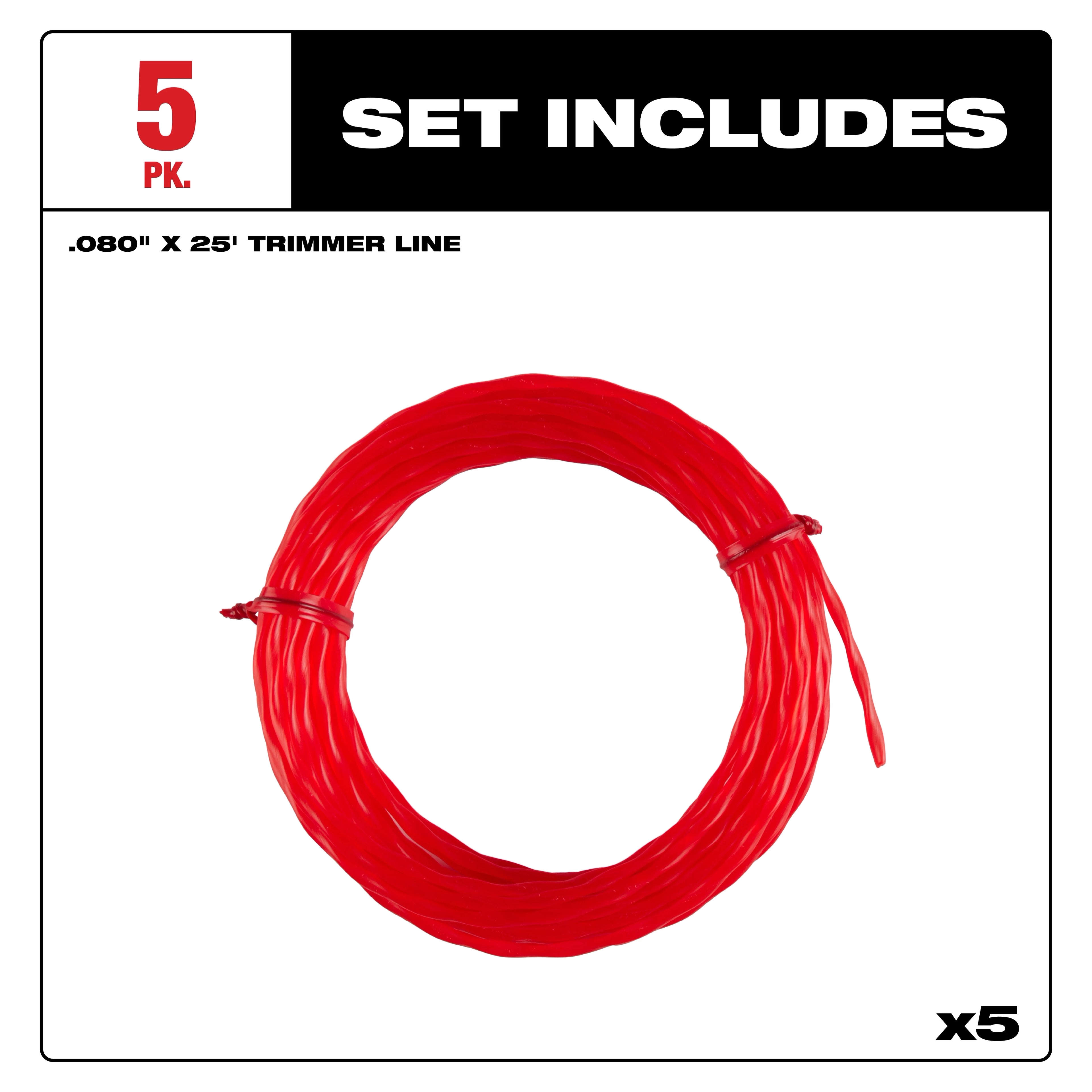 .080" x 25’ (5 PK) Pre-Cut Twisted Trimmer Line