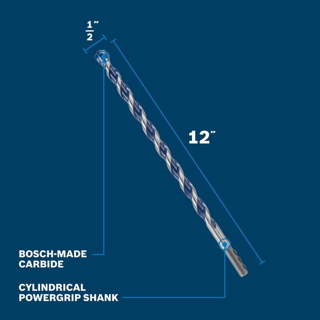 Bosch BXH13 1/2 In. x 12 In. Blue Xtreme Carbide Hammer Drill Bit