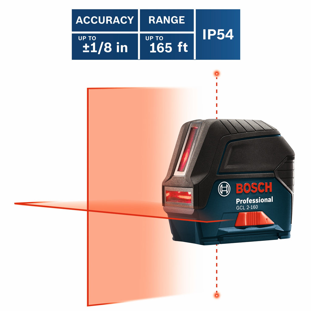 Bosch GCL 2-160 Self-Leveling Cross-Line Laser with Plumb Points