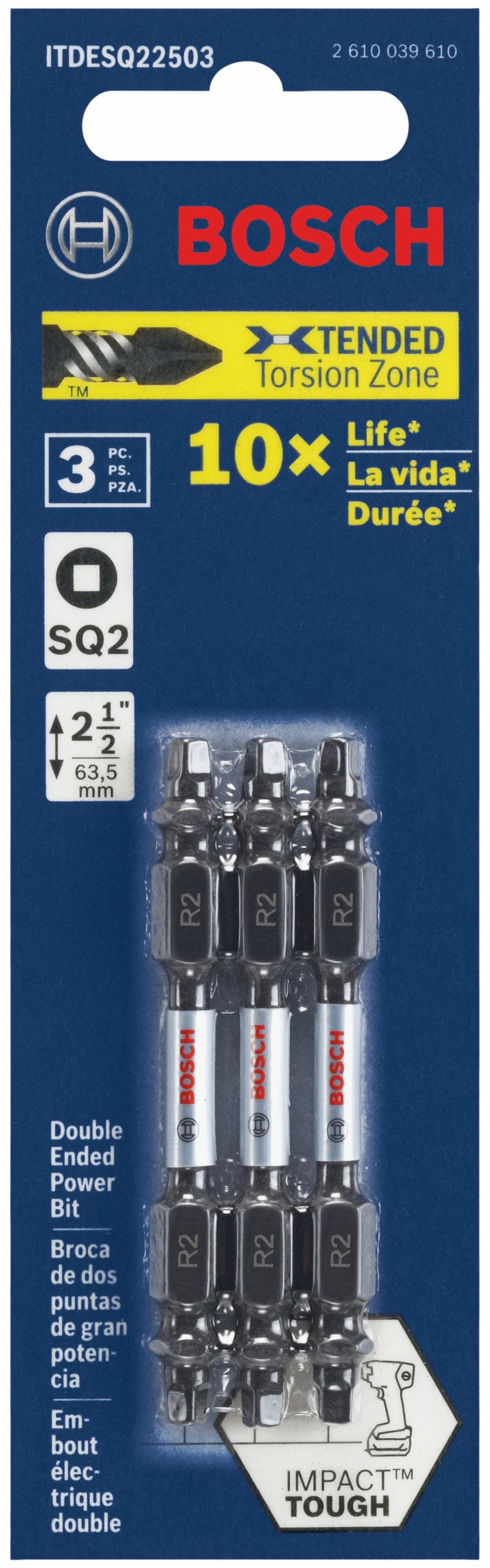 Bosch ITDESQ22503 3 pc. Impact Tough 2.5 In. Square #2 Double-Ended Bits