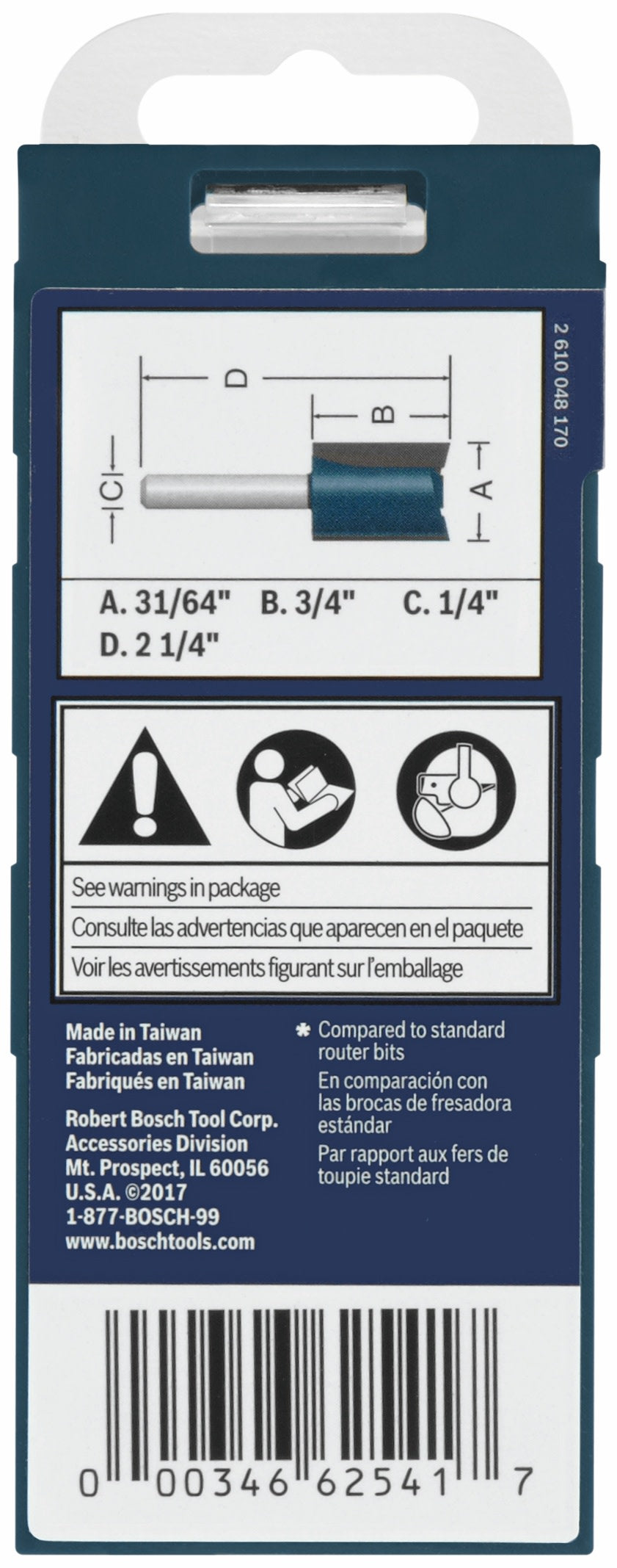 Bosch 84601MC 31/64 In. x 3/4 In. Carbide-Tipped Plywood Mortising Router Bit