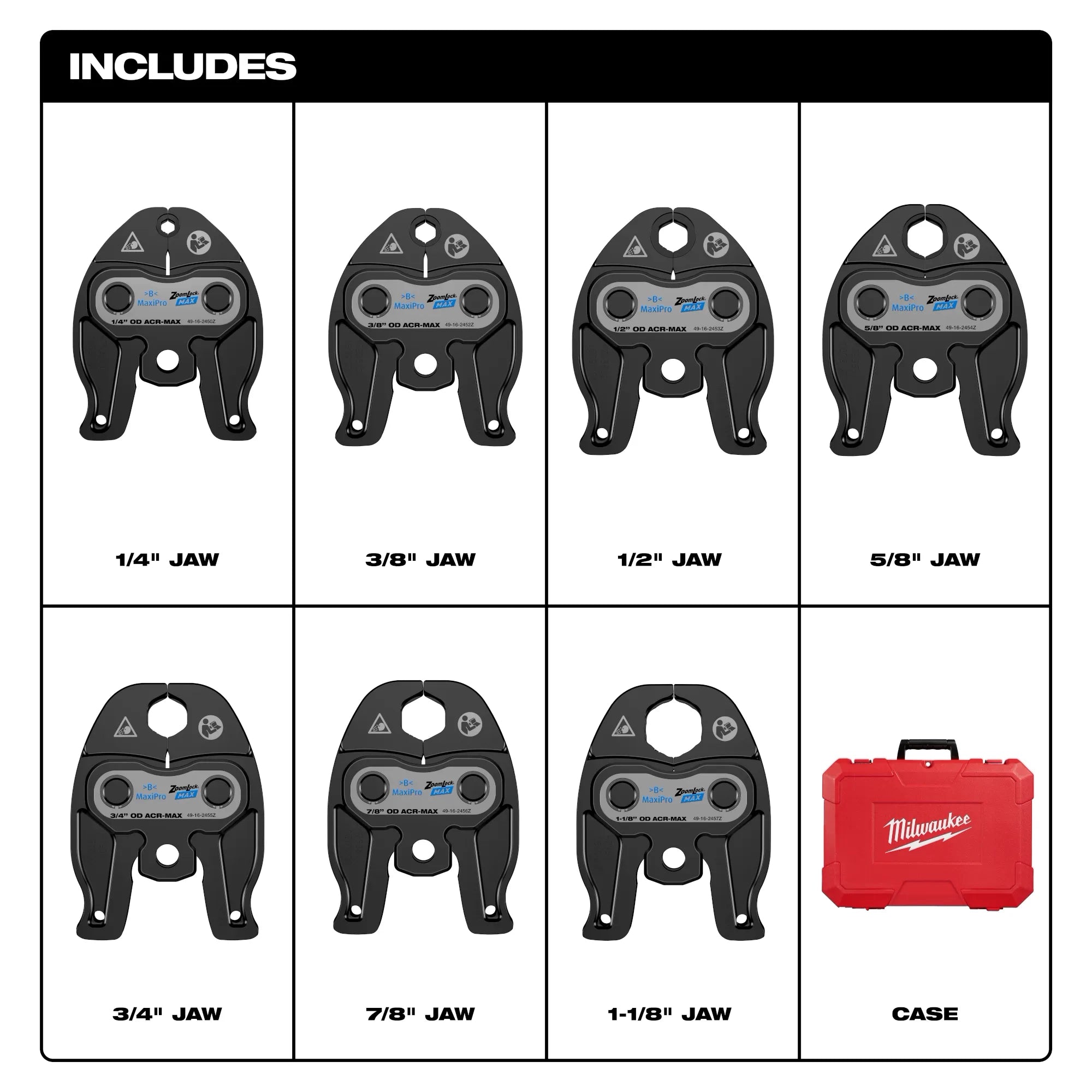 ¼”- 1-1/8” ZoomLock® MAX Press Jaw Kit for M12™ FORCE LOGIC™ Press Tools