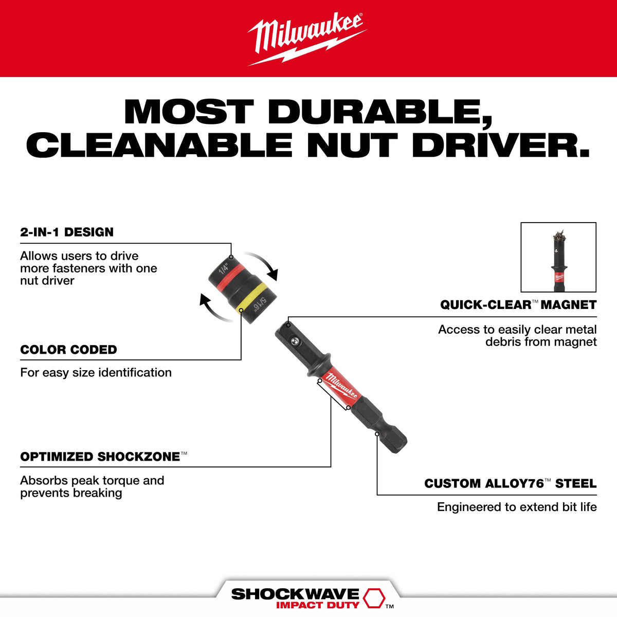 2PC SHOCKWAVE™ Impact Duty QUIK-CLEAR™ 2-in-1 Magnetic Nut Driver Set