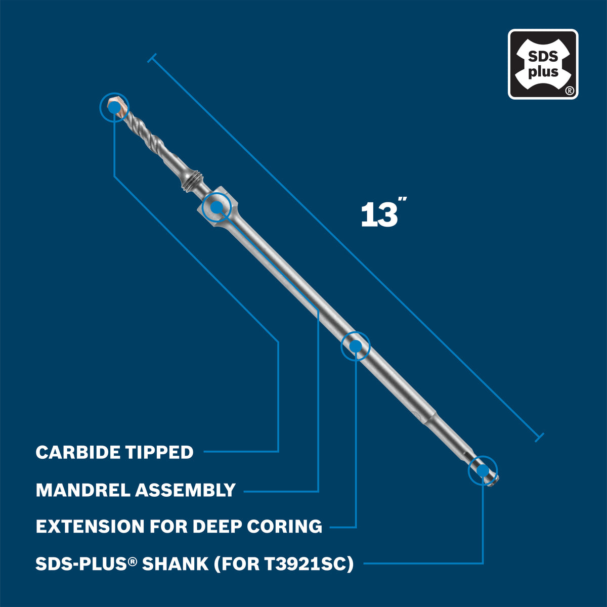 Bosch T3926SC 13 In. Extension SDS-plus for SPEEDCORE Thin-wall Core Bits