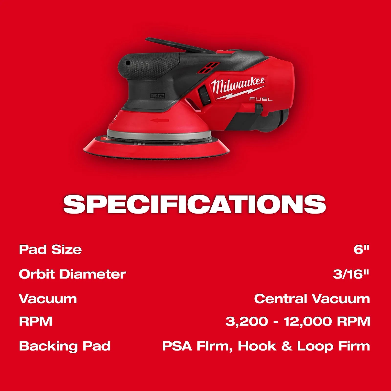 M12 FUEL™ 6" Random Orbital Sander (3/16")