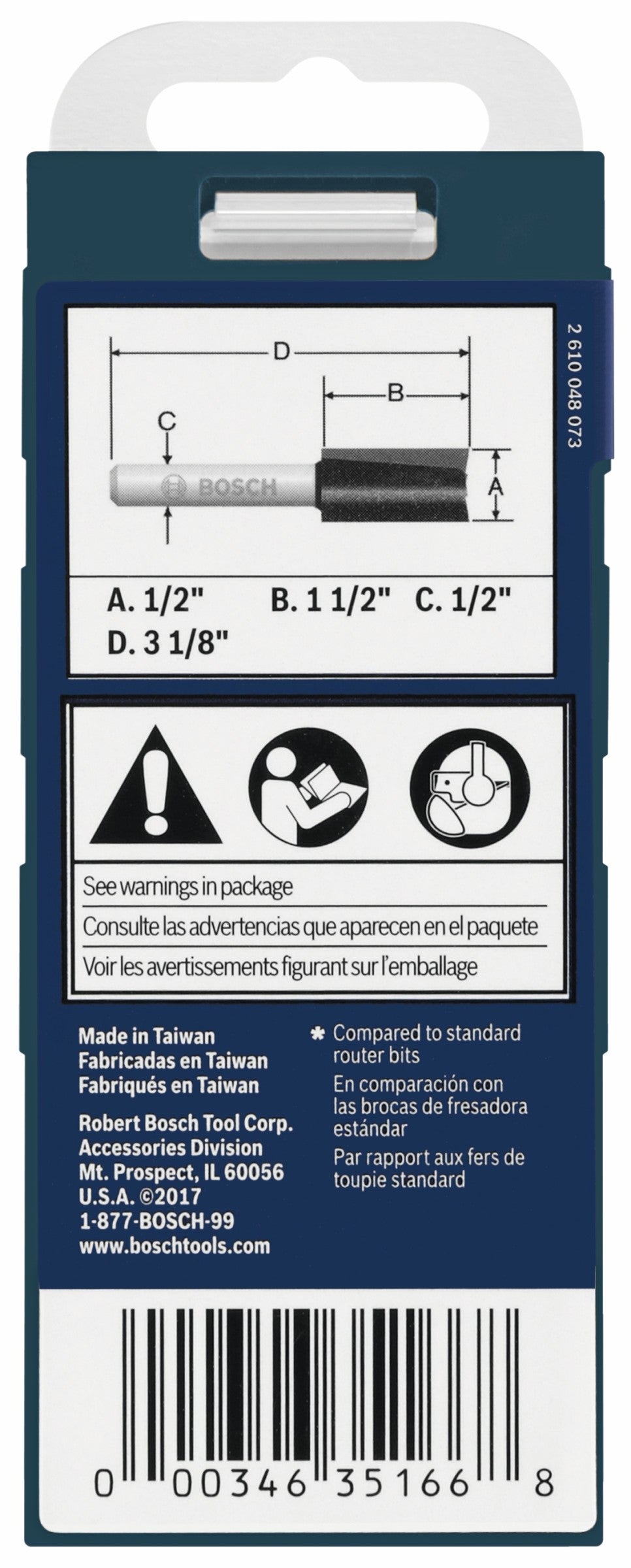 Bosch 85242MC 1/2 In. x 1-1/2 In. Carbide-Tipped Double-Flute Straight Router Bit