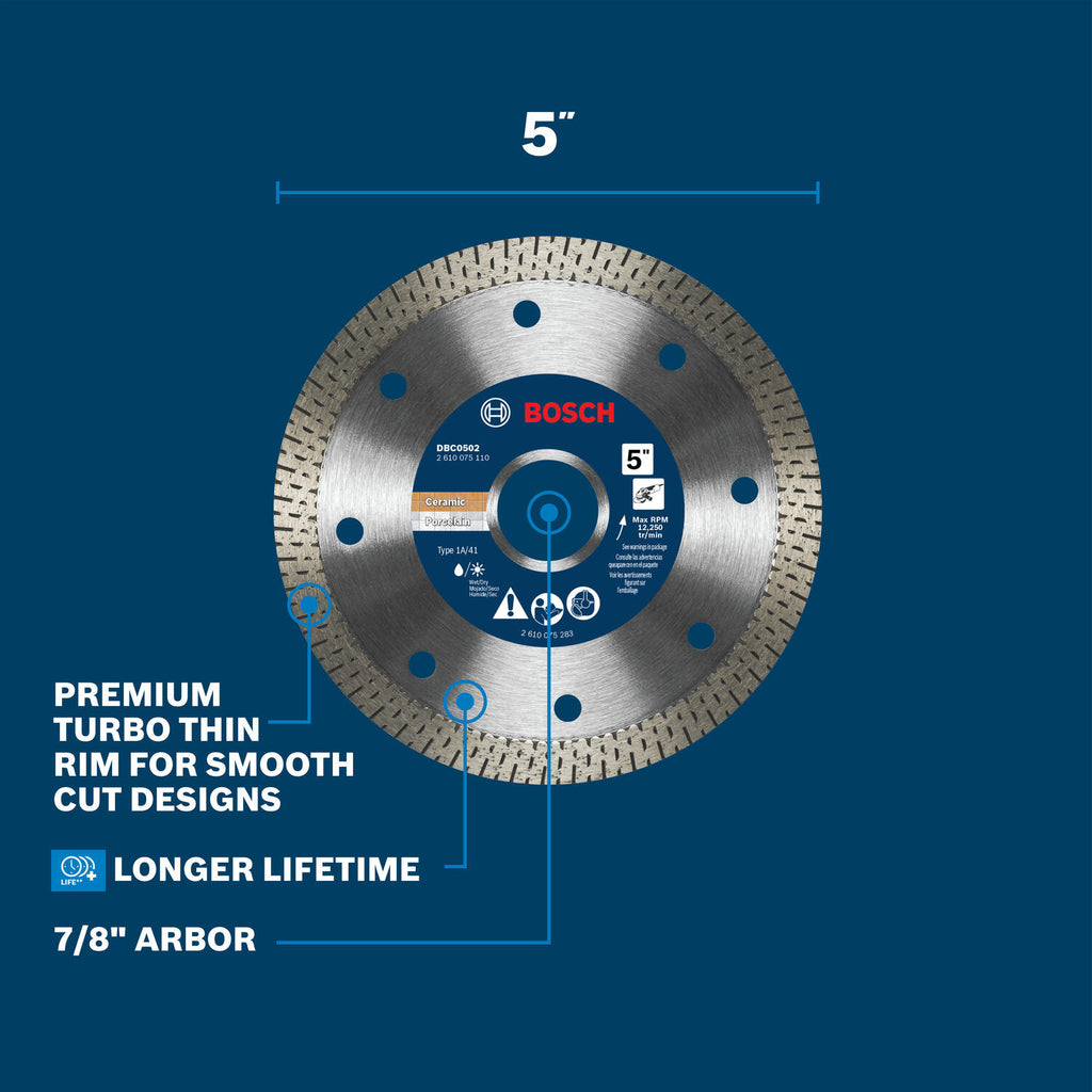 Bosch DBC0502 5 In. Premium Specialized Turbo Rim Blade for Precise Cuts
