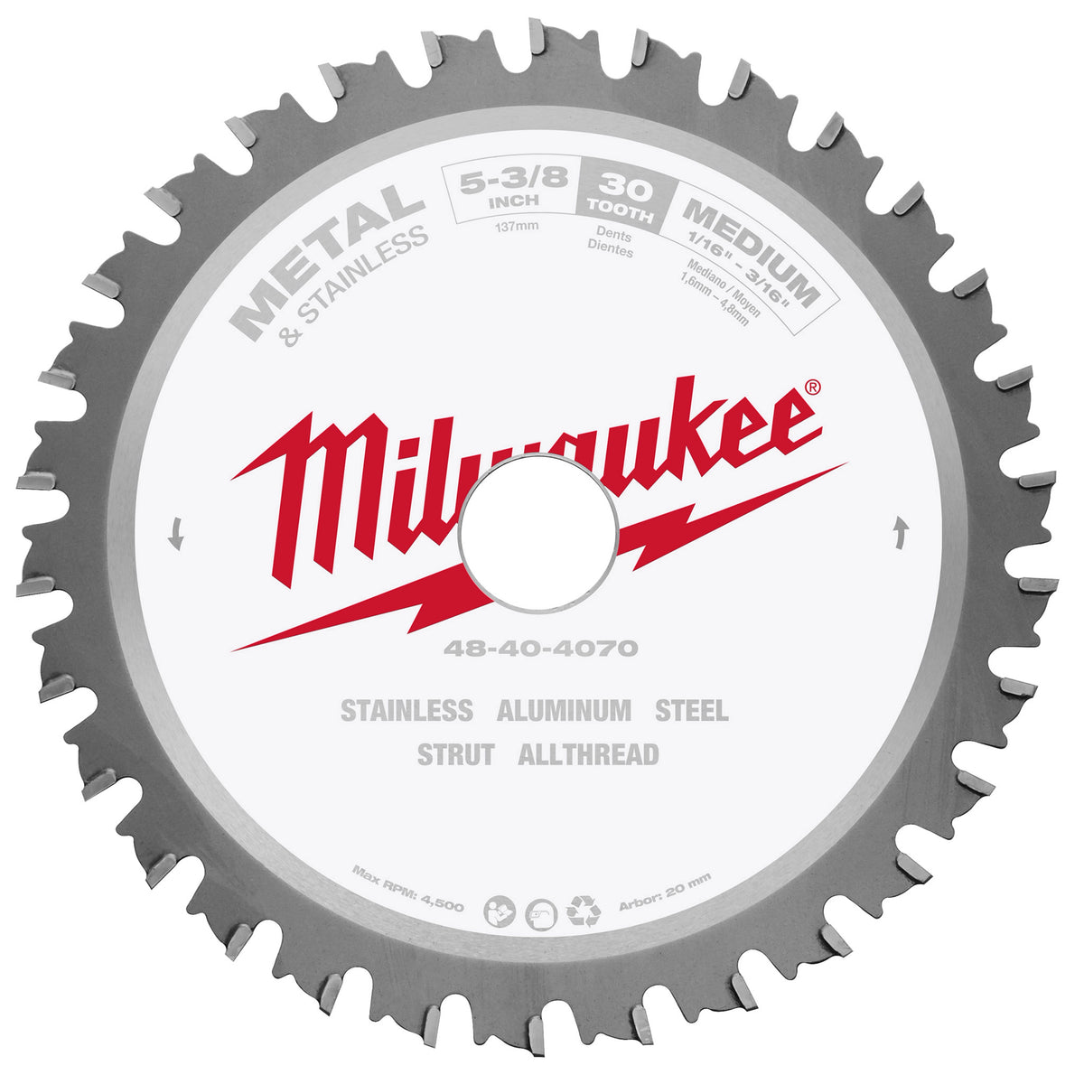 Milwaukee 5-3/8" Metal & Stainless Cutting Circular Saw Blade | 48-40-4070