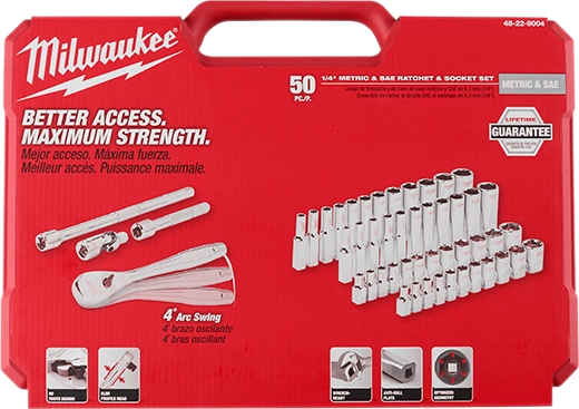 1/4" Drive 50pc Ratchet & Socket Set - SAE & Metric