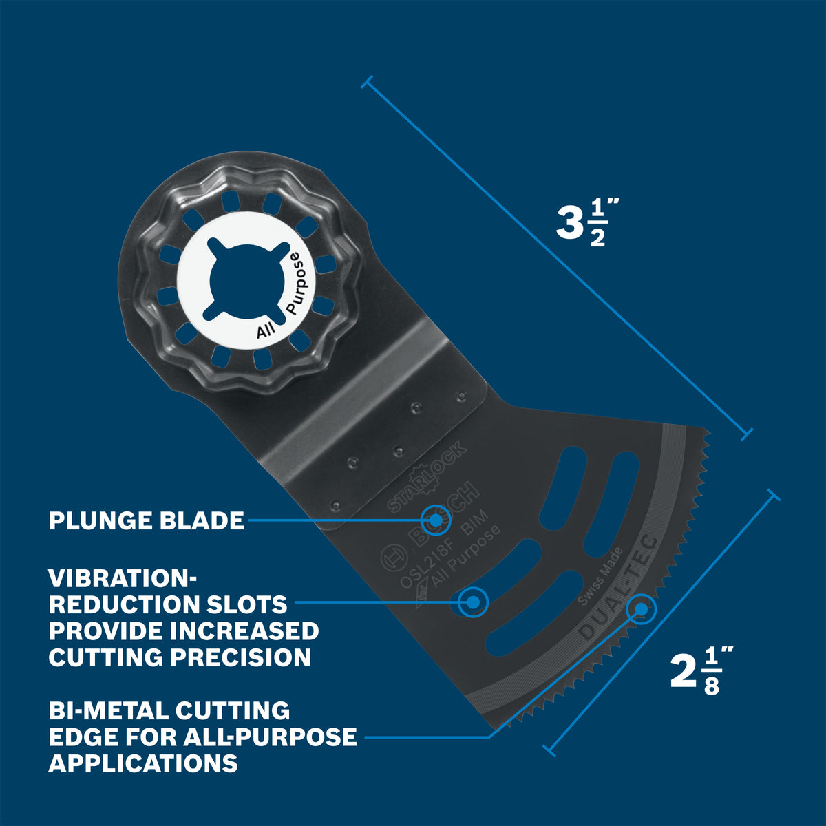 Bosch OSL218F 2-1/8 In. Starlock Oscillating Multi-Tool 2-in-1 Dual-Tec Bi-Metal Plunge Blade