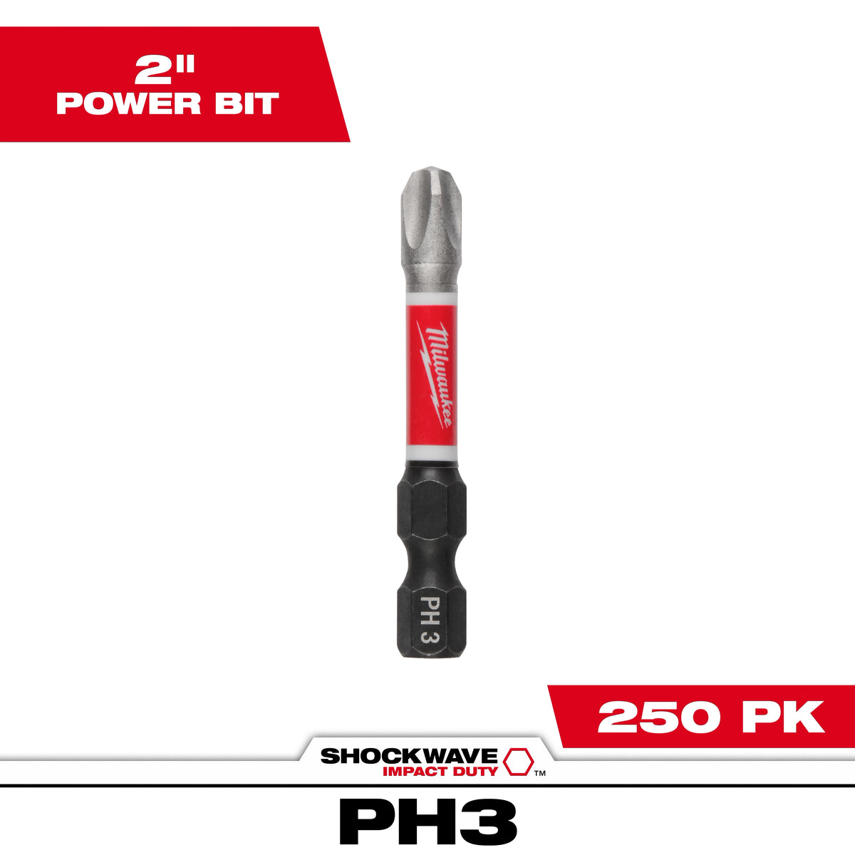 Milwaukee SHOCKWAVE Impact Duty 2" Power Bit PHILLIPS #3 (250-Pack) | 48-32-4863