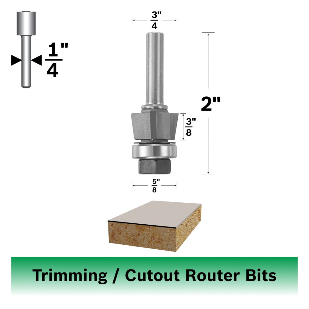 Bosch 85422M 9° x 3/8 In. Carbide Tipped 3-Flute Bevel Trim Assembly Bit