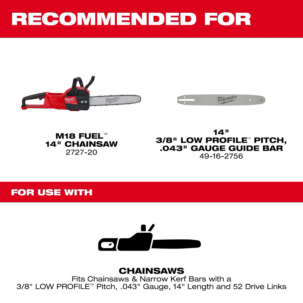 14" 3/8" LOW PROFILE™ Pitch, .043" Gauge Saw Chain - 49-16-2749 - image 2