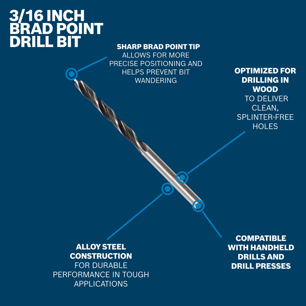 Bosch BP14602 3/16 In. Brad Point Drill Bit