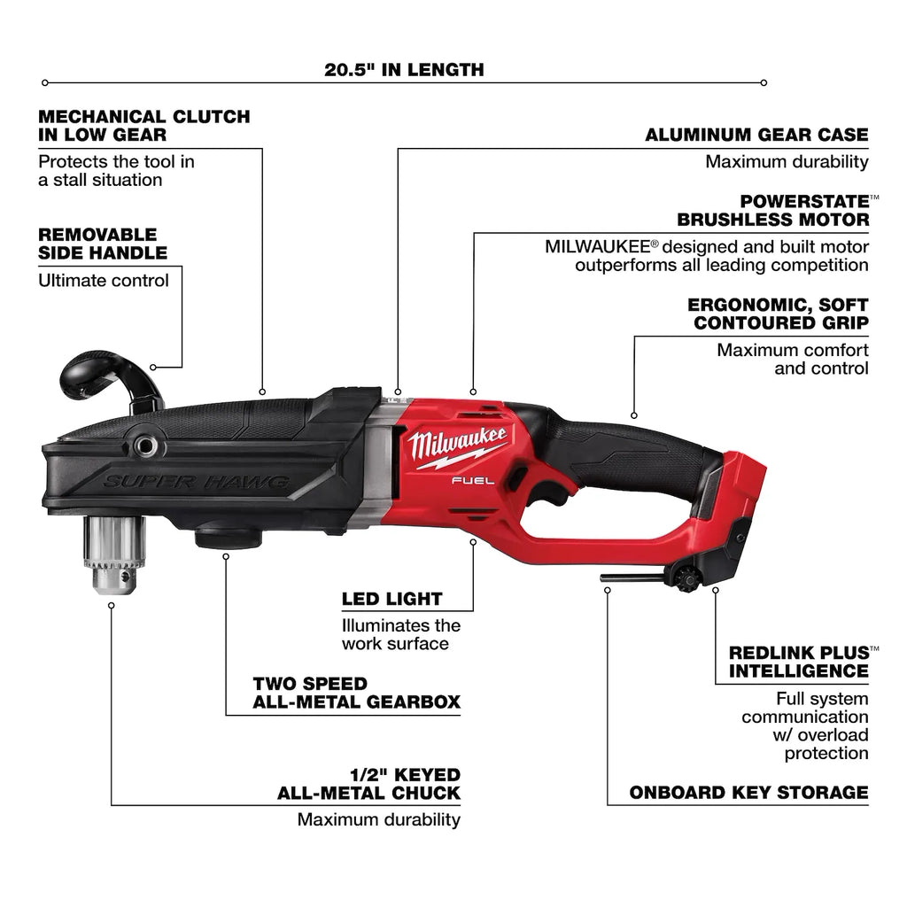 Milwaukee M18 FUEL SUPER HAWG 1/2" Right Angle Drill | 2809-20
