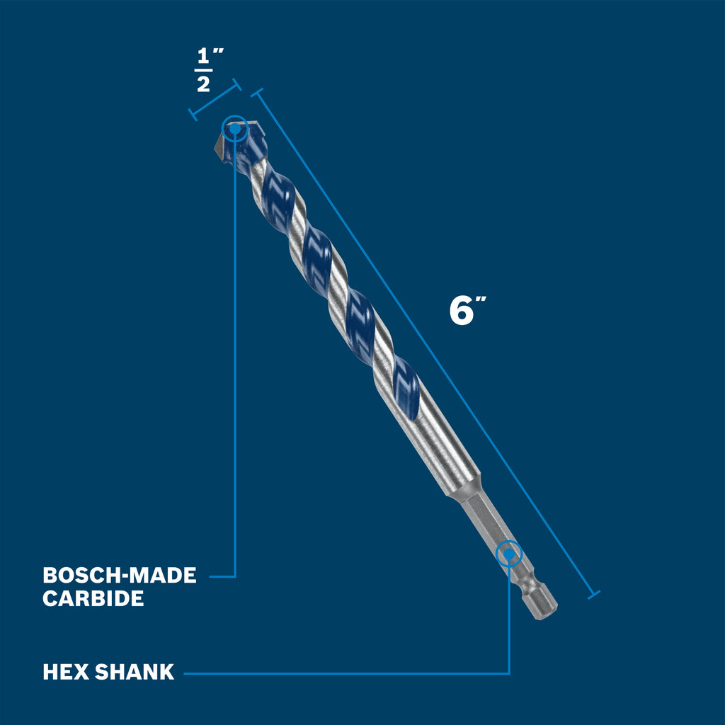 Bosch BXH12 1/2 In. x 6 In. Blue Xtreme Carbide Hammer Drill Bit