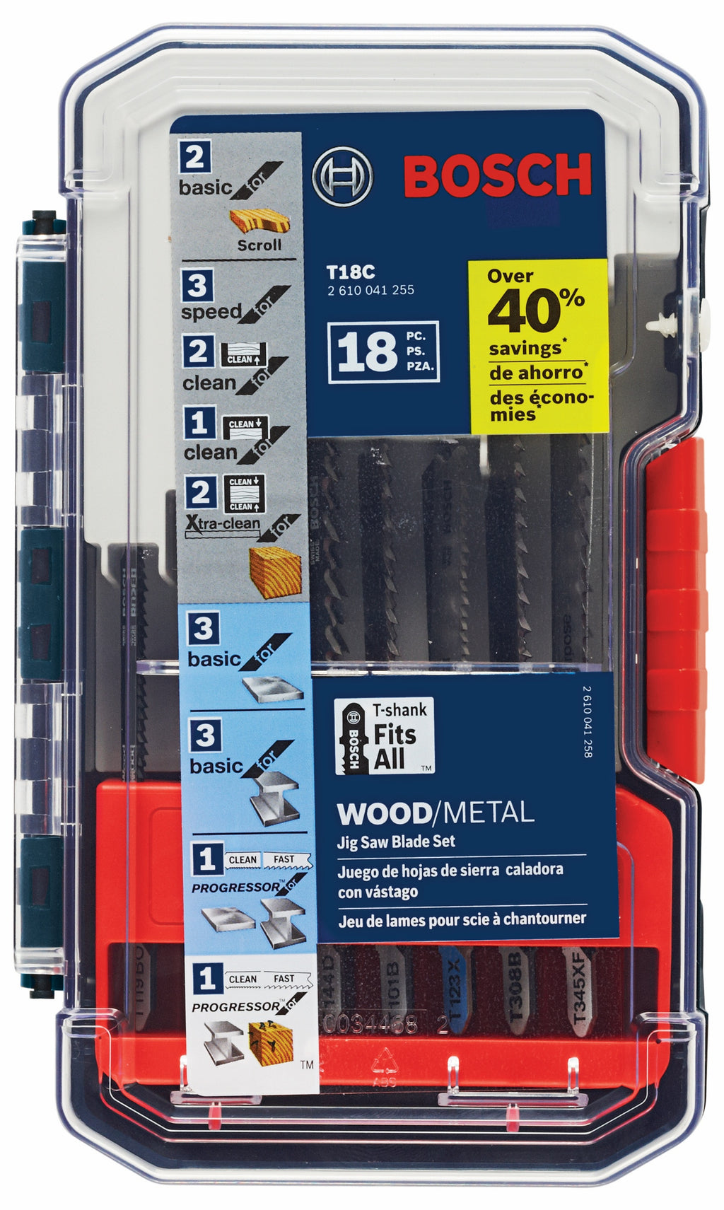 Bosch T18C 18 pc. T-Shank Jig Saw Blade Set for Wood and Metal Cutting