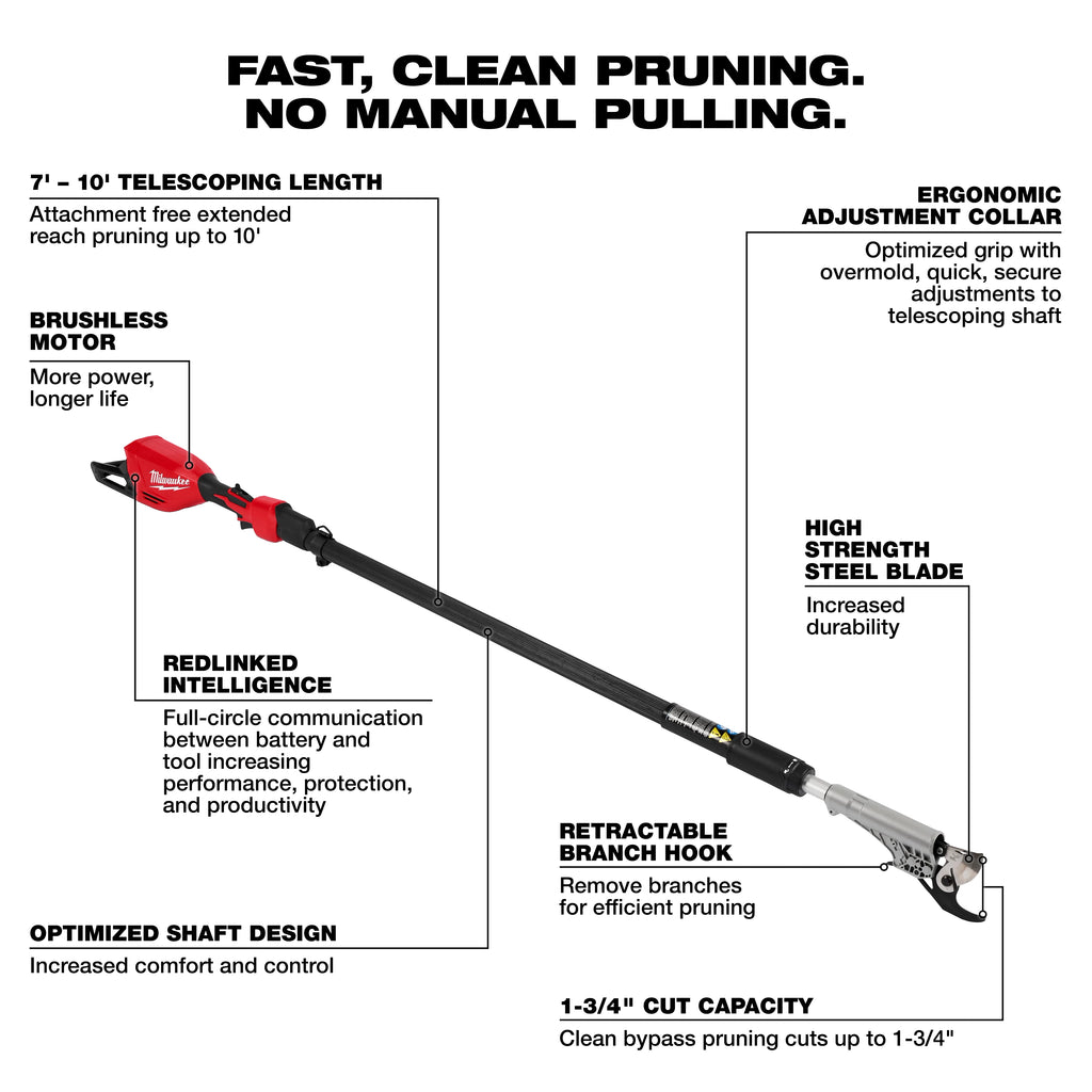 Milwaukee M18 Brushless Telescoping Pole Pruning Shears – Configuration Options