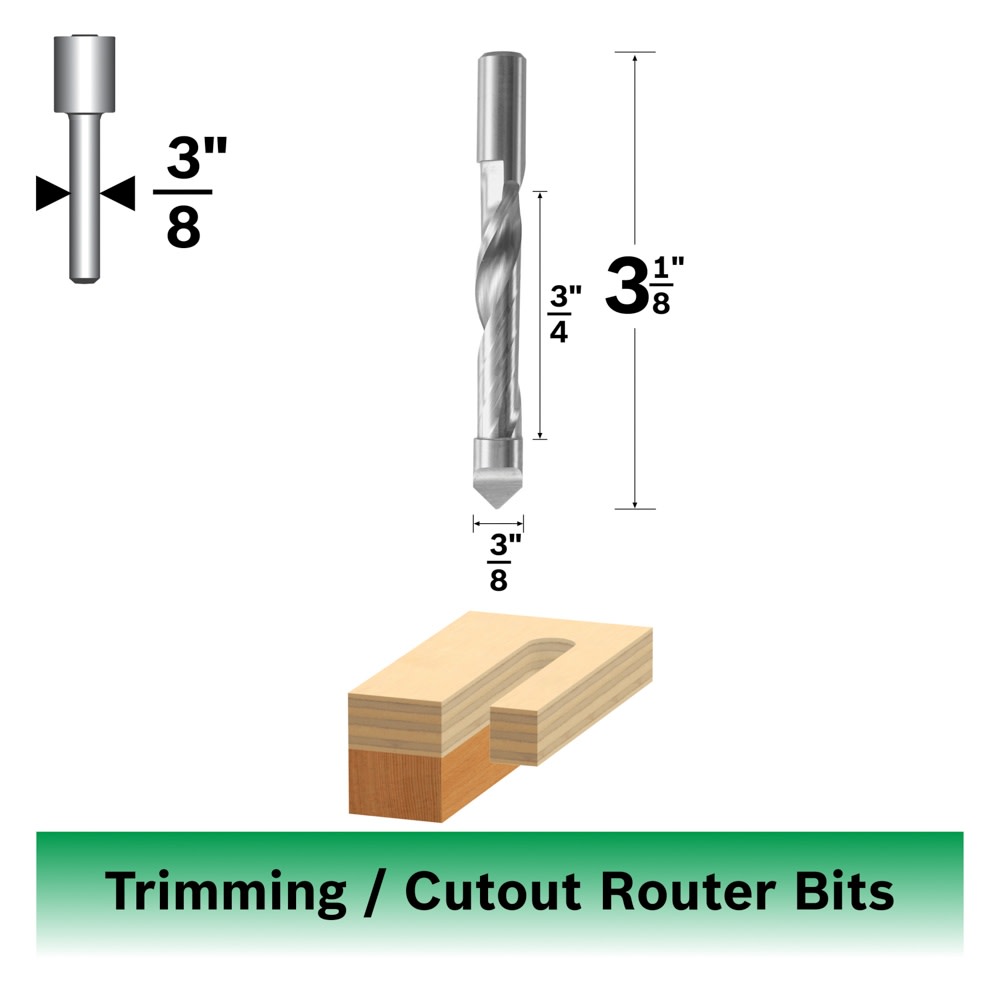 Bosch 85184 3/8 In. x 3/4 In. High Speed Steel Pilot Panel Down Spiral Bit