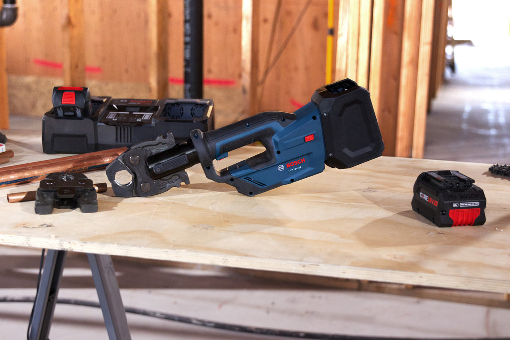 Bosch GPT18V-24L14 Press Tool Kit W/ 1/2", 3/4", and 1" Jaws, (1) CORE18V 4 Ah Battery & (1) GAL18V-40 18V Standard Charger