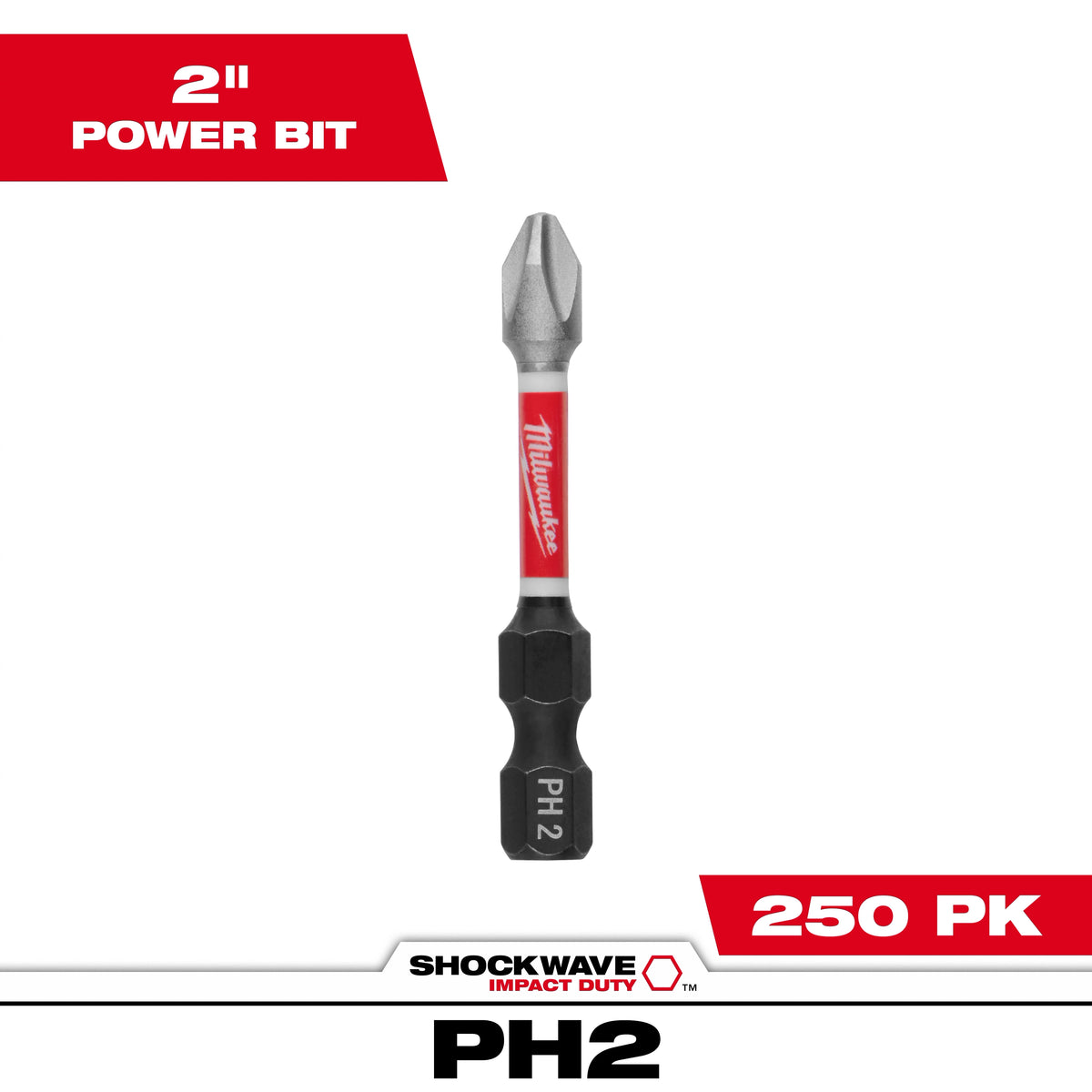 Milwaukee SHOCKWAVE Impact Duty 2" Power Bit PHILLIPS #2 (250-Pack) | 48-32-4862