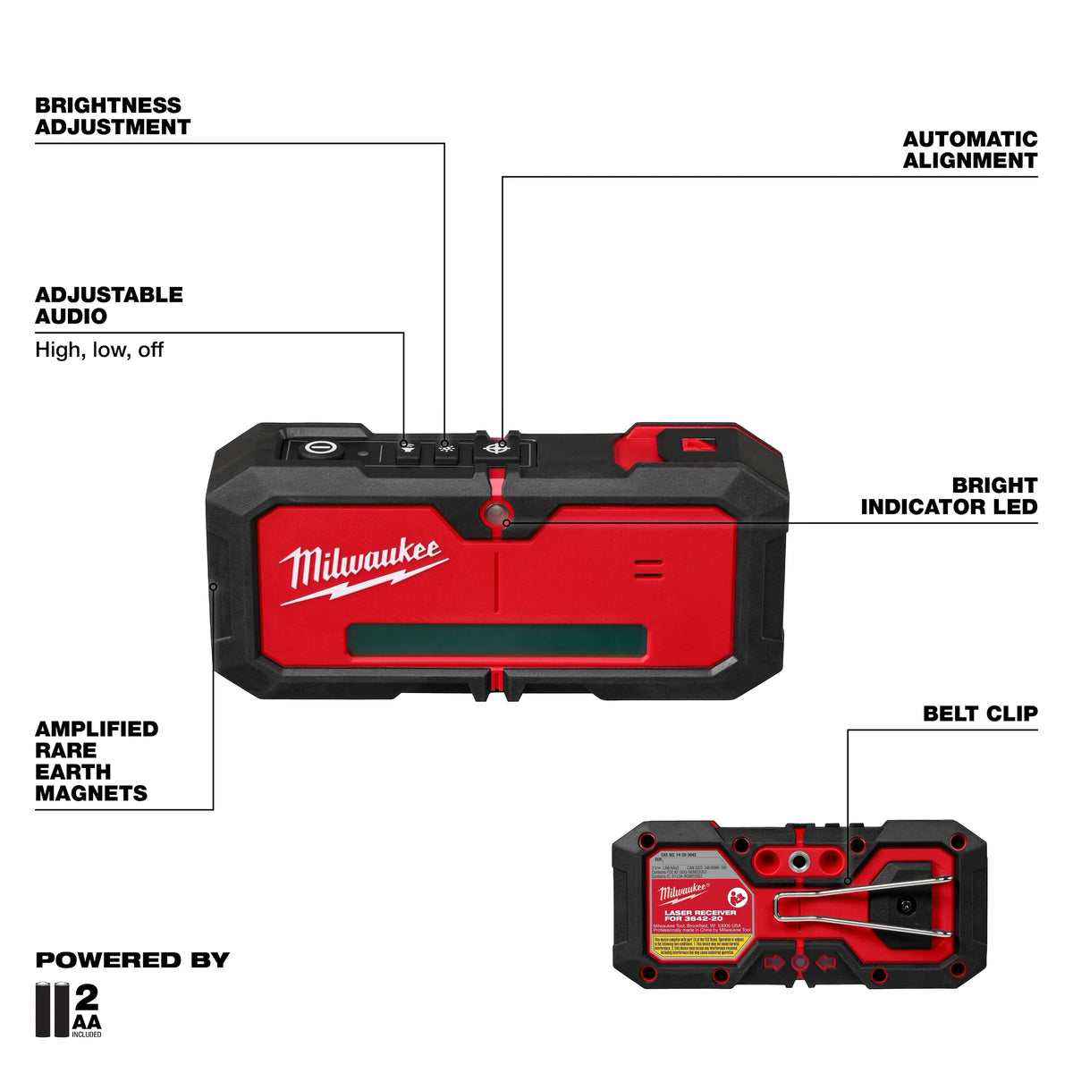 Milwaukee M12 Green 360° 3-Plane Laser with Automatic Alignment & Receiver | 3642-21