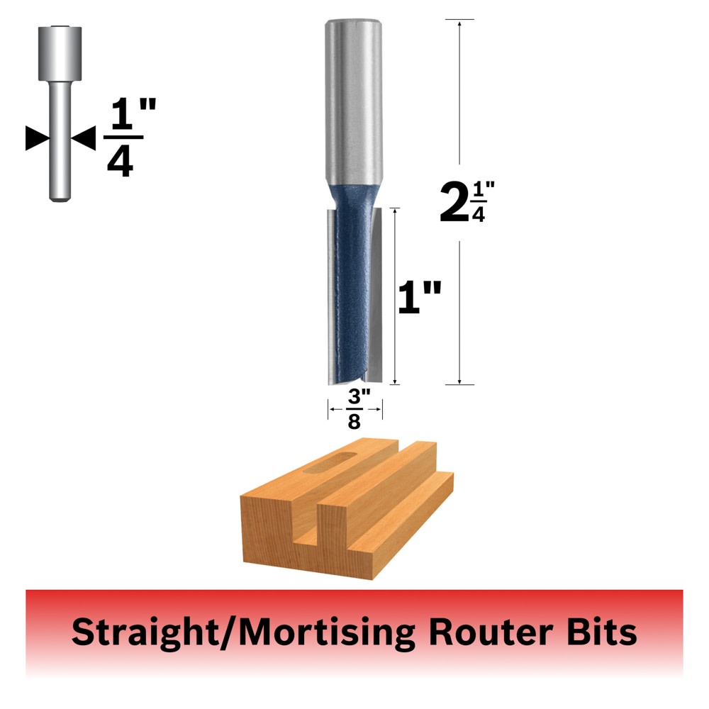 Bosch 85225M 3/8 In. x 1 In. Carbide Tipped 2-Flute Straight Bit