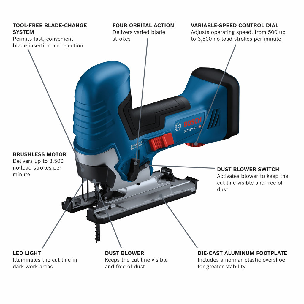 Bosch GST18V-50BN 18V Brushless Barrel-Grip Jig Saw (Tool Only)