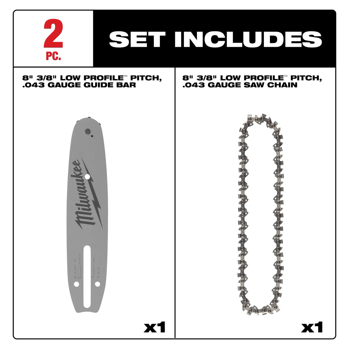 8" 3/8" LOW PROFILE™ Pitch, .043" Gauge Saw Chain and Guide Bar Set - 49-16-2818 - image 2