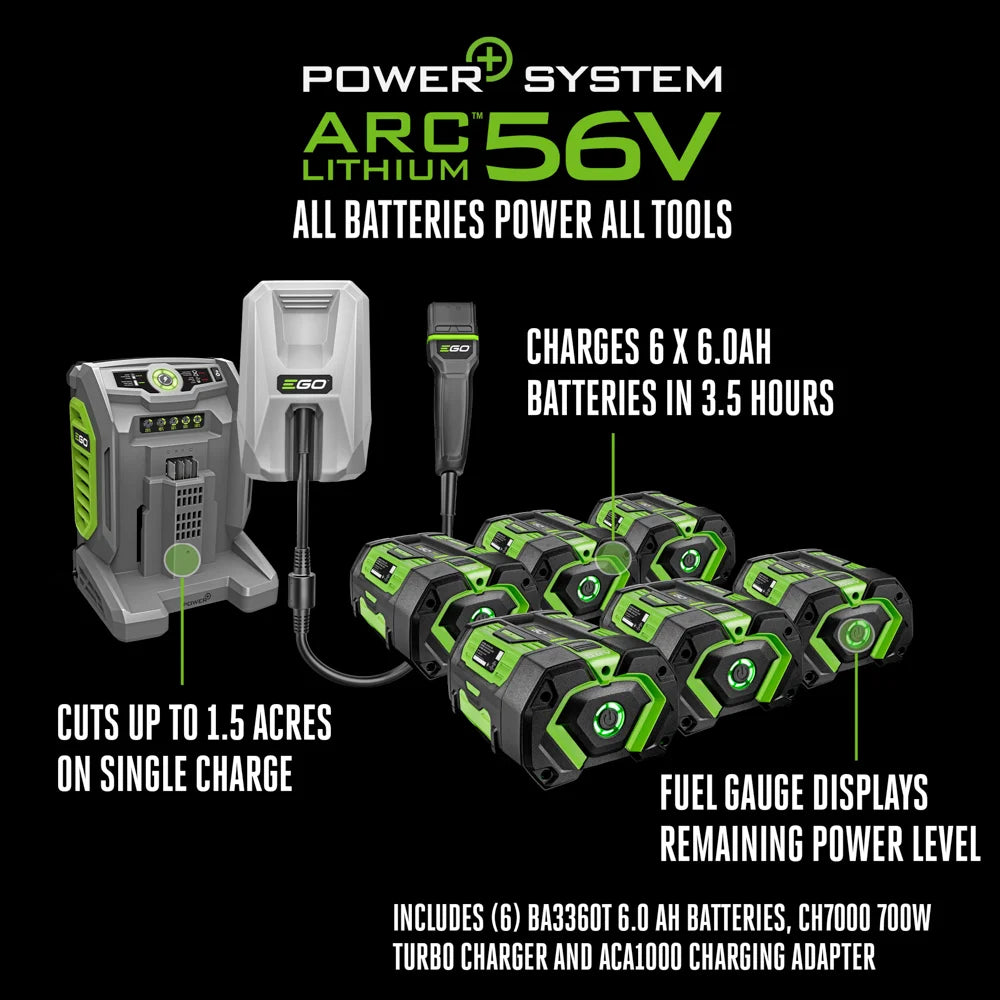 Power+ 42" T6 Lawn Tractor with 6 x 6.0Ah Batteries, 700W Turbo Charger, and Charging Adapter