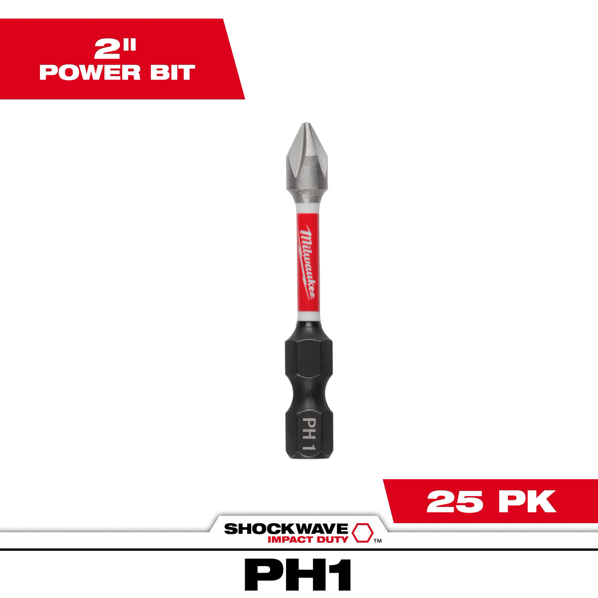 Milwaukee SHOCKWAVE Impact Duty 2" Phillips #1 Power Bits (25-Pack) | 48-32-4760