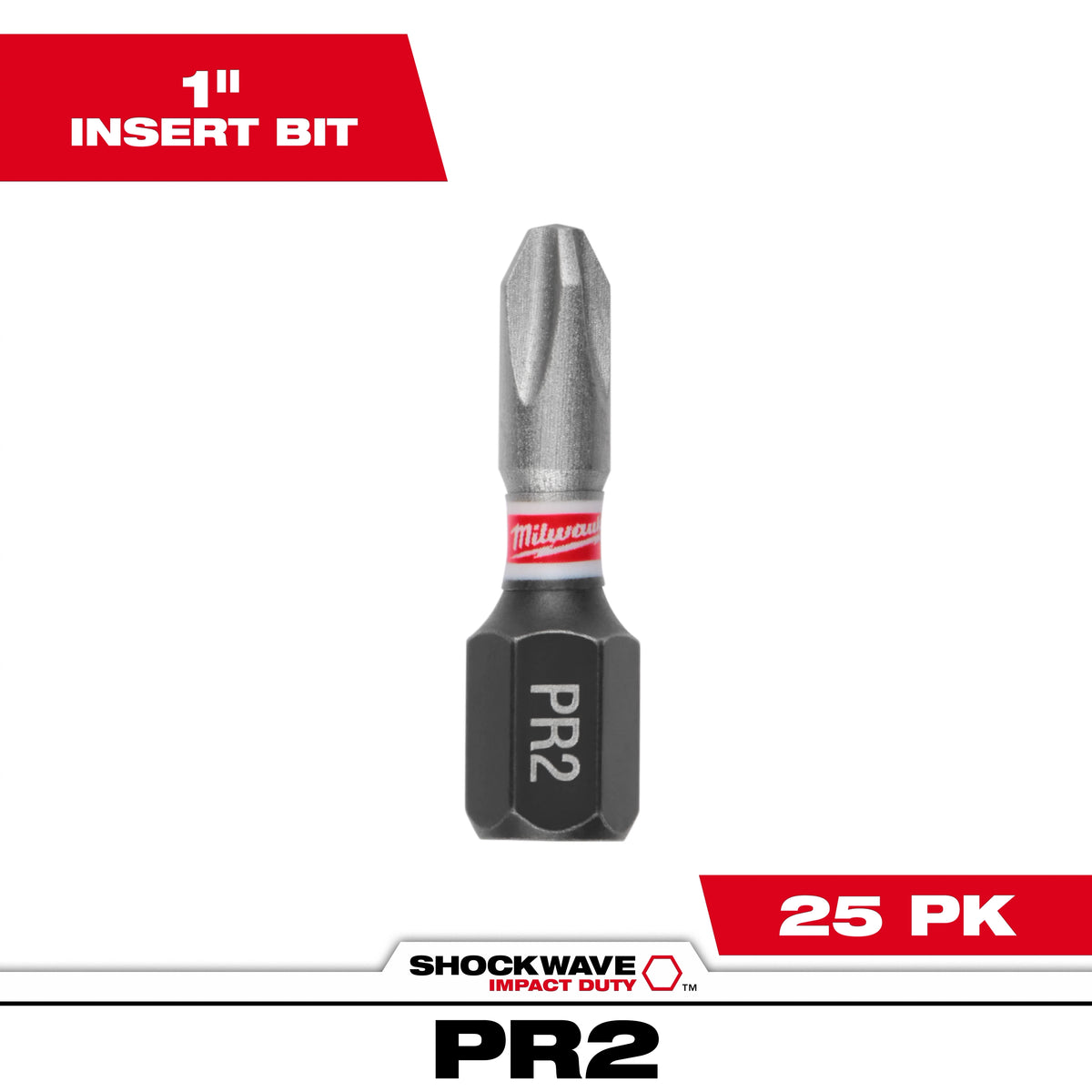 Milwaukee SHOCKWAVE Impact Duty 1" Reduced Diameter Phillips #2 Drywall Insert Bits (25-Pack) | 48-32-4746