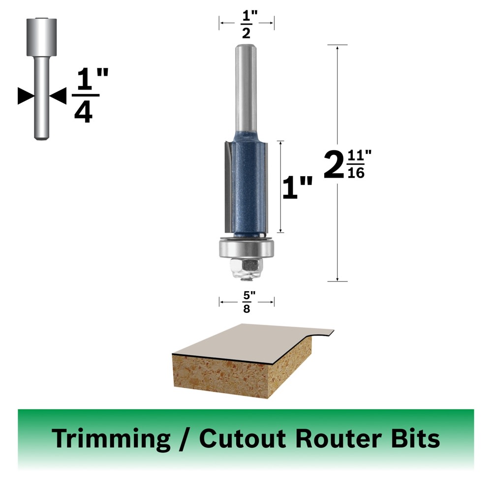 Bosch 85210M 1/16 In. Carbide Tipped 2-Flute Overhang Cutoff Bit