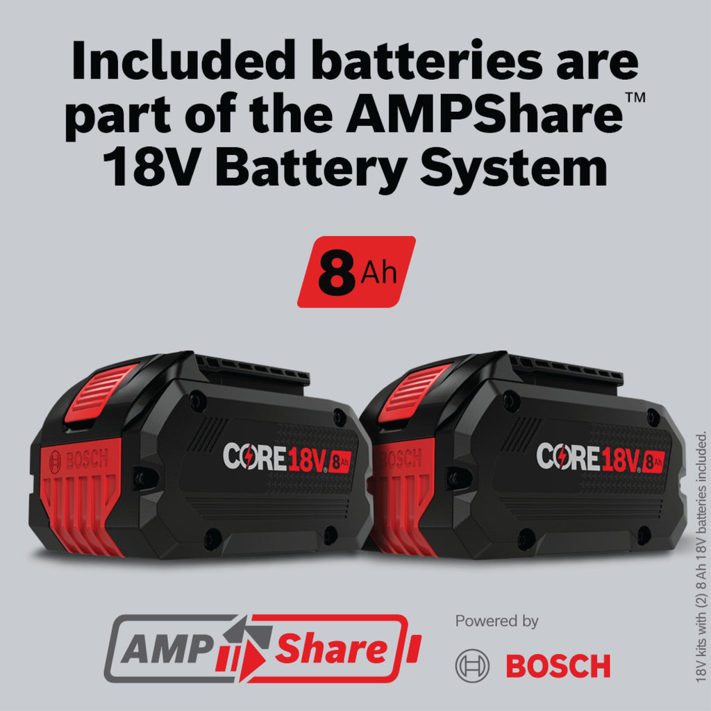 Bosch GBH18V-28DCB28 18V Brushless Connected-Ready SDS-plus Bulldog 1-1/8 In. Rotary Hammer Kit with (2) CORE18V 8 Ah High Power Batteries