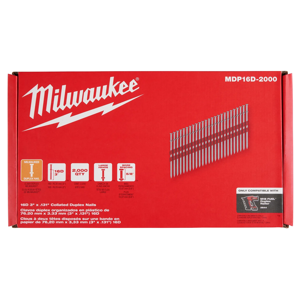 Milwaukee® 16D 3” x .131” Collated Duplex Nails