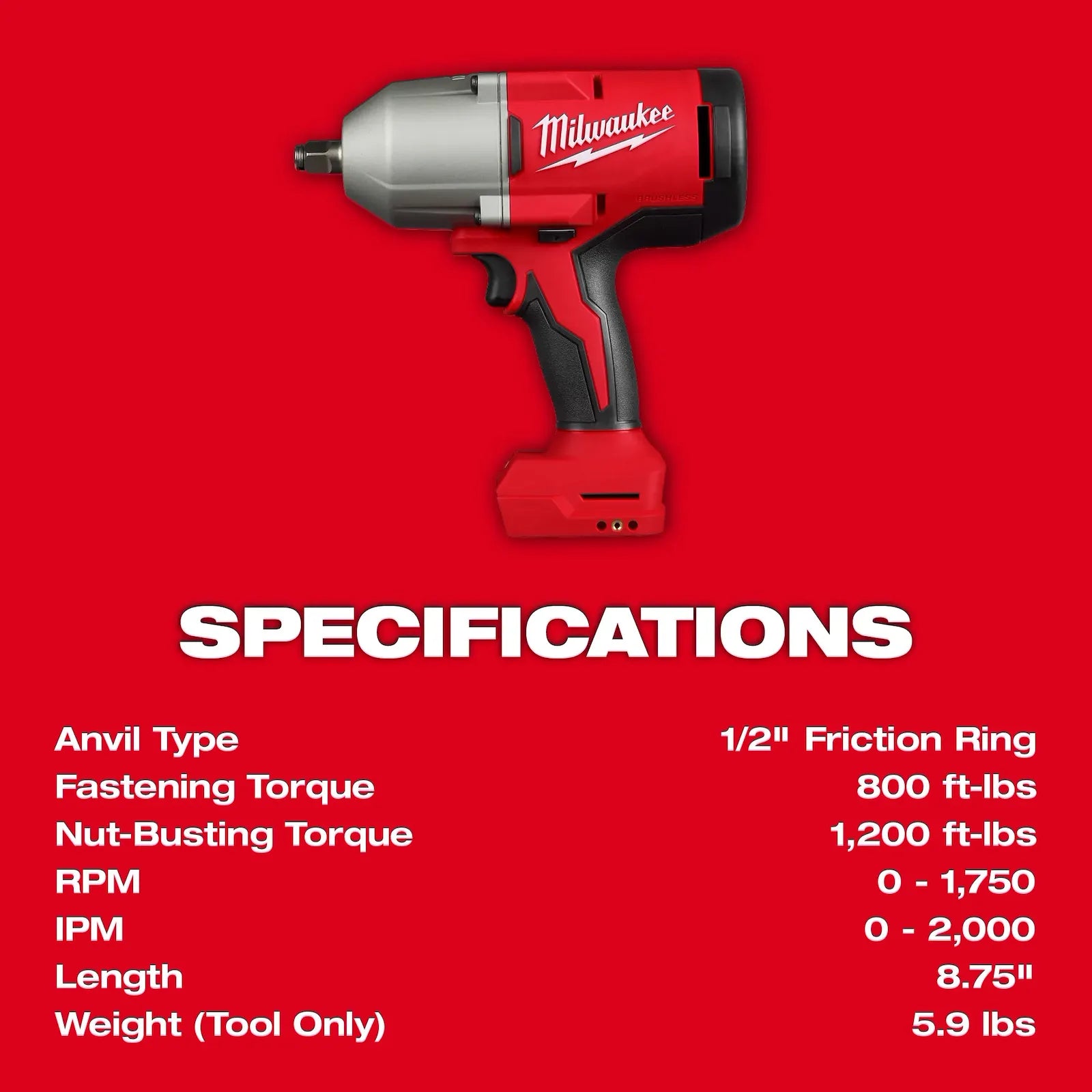 M18™ Brushless 1/2" High Torque Impact Wrench w/ Friction Ring