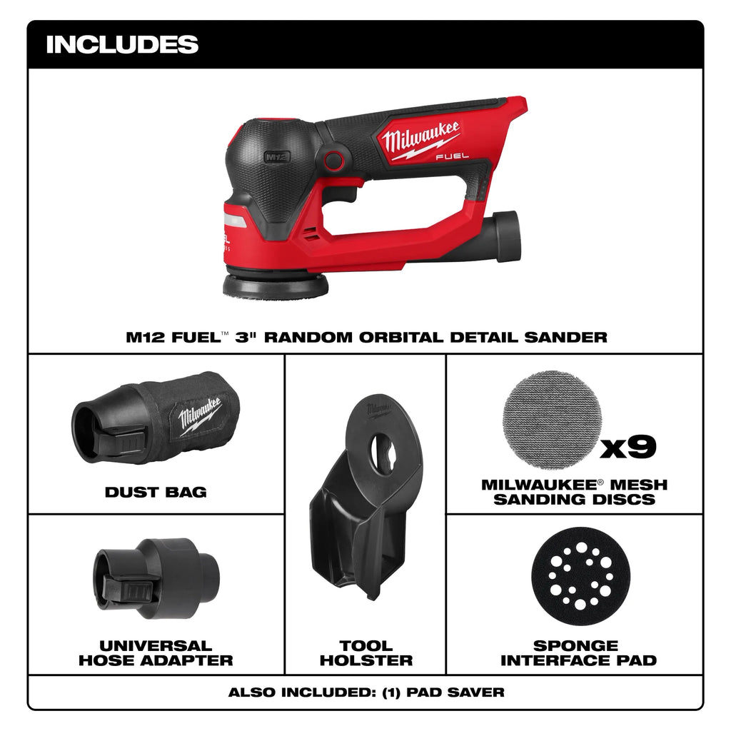 Milwaukee M12 FUEL 3" Random Orbital Detail Sander | 2535-20
