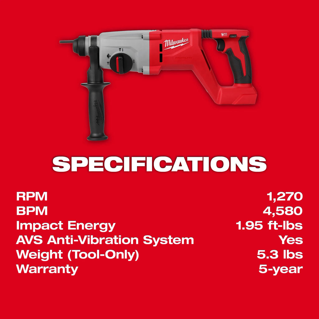 Milwaukee M18 Brushless 1” SDS Plus D-Handle Rotary Hammer | 2613-20