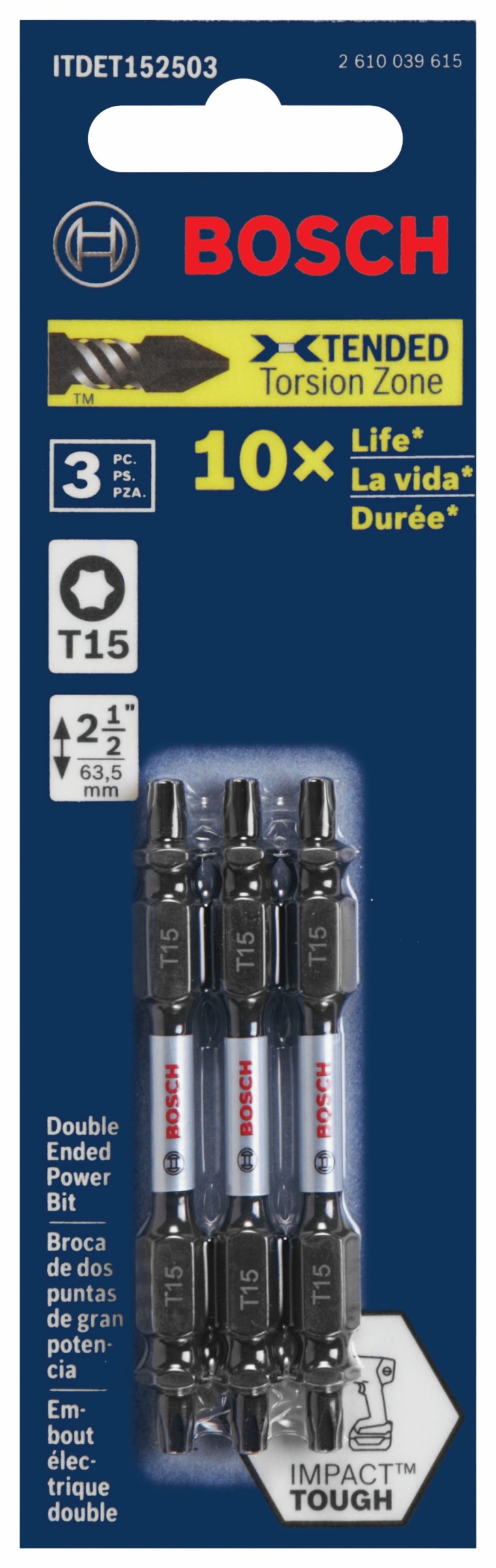 Bosch ITDET152503 3 pc. Impact Tough 2.5 In. Torx #15 Double-Ended Bits