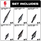 6PC Step Drill Bit Set