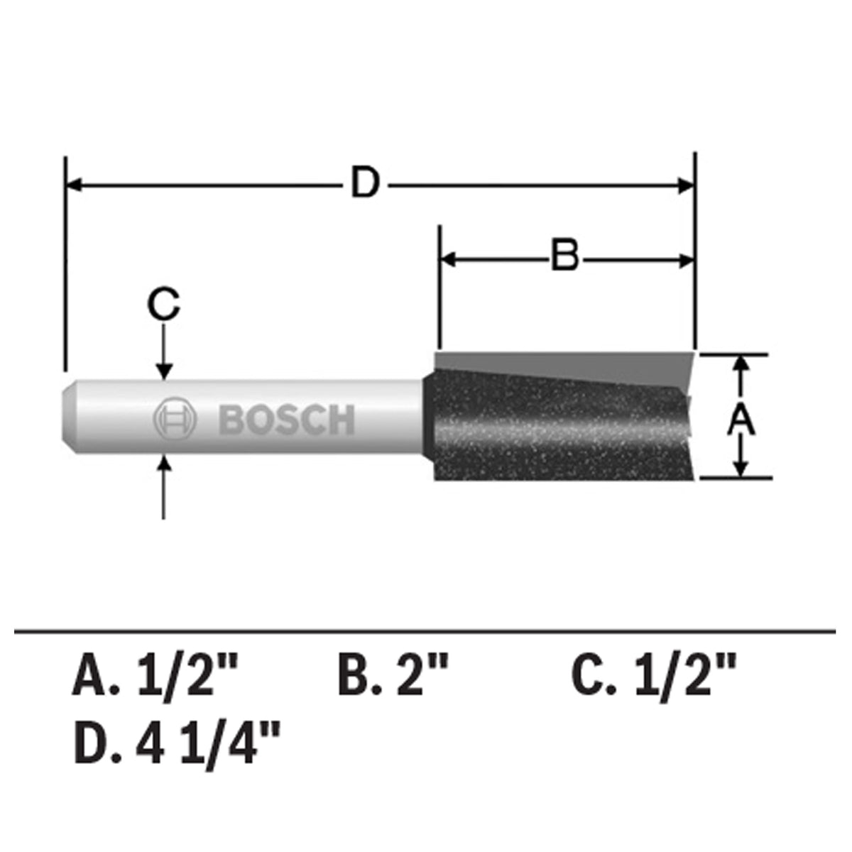 Bosch 85251M 1/2 In. x 2 In. Carbide-Tipped Double-Flute Straight Router Bit